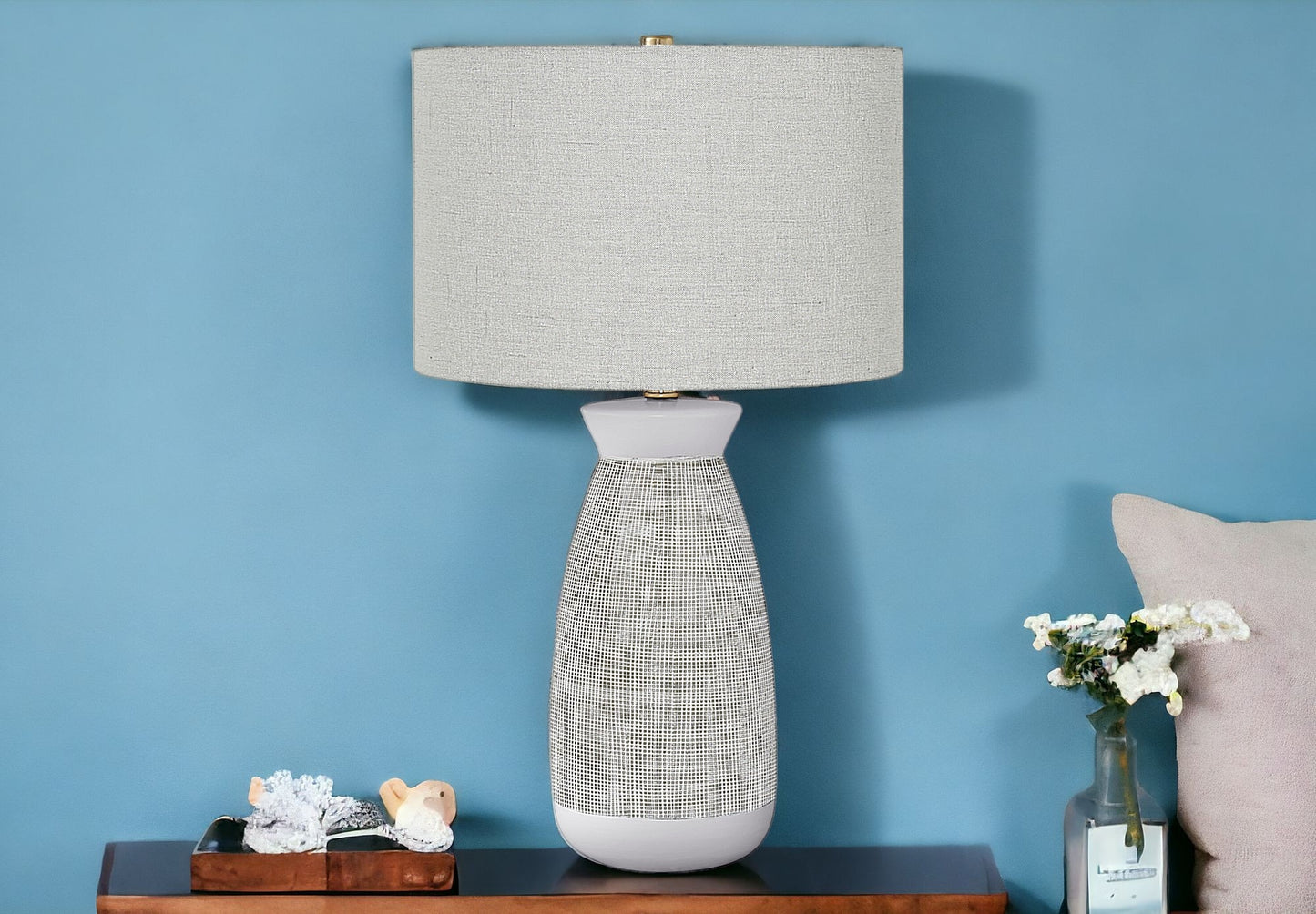Gray & White Table Lamp w/ Shade