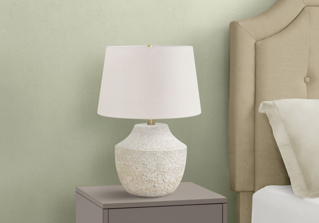 Cream Concrete Urn Table Lamp w/ Shade