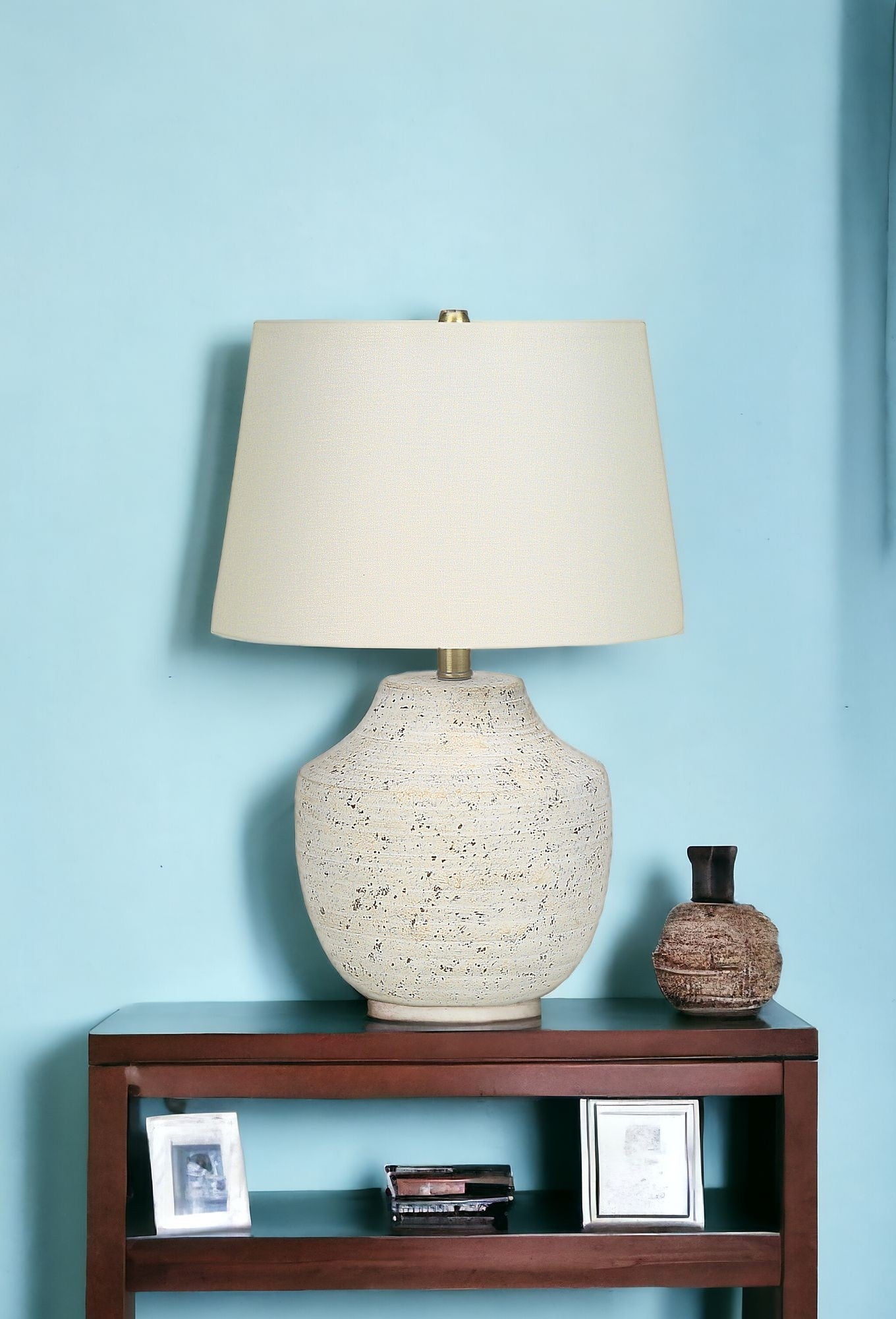 Cream Concrete Urn Table Lamp w/ Shade