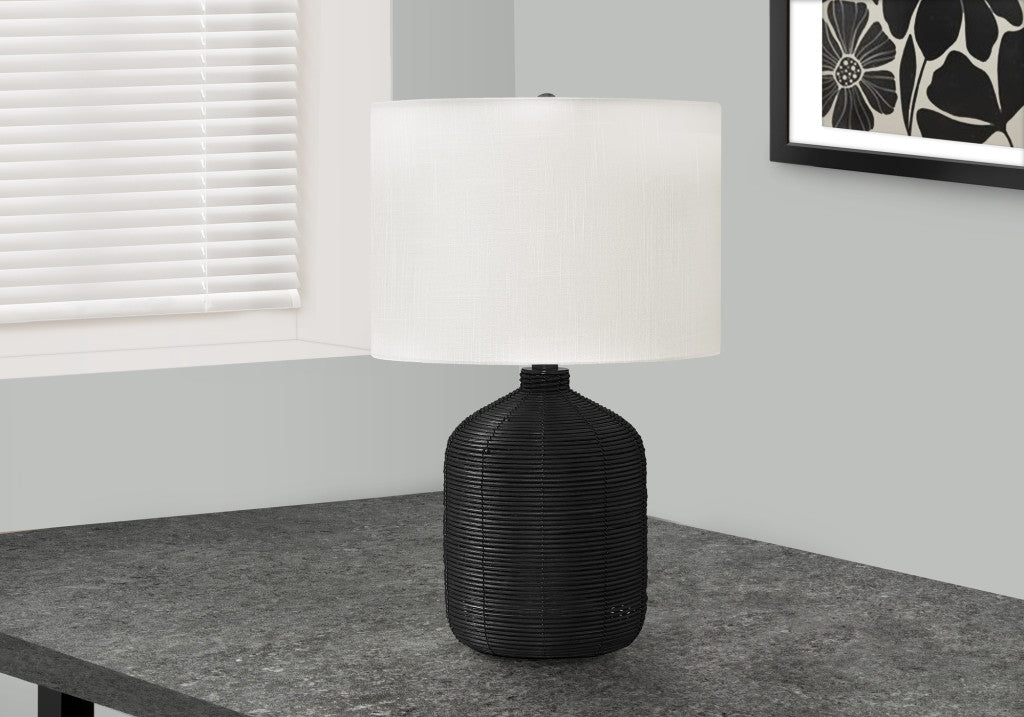 Black Rattan Table Lamp w/ Shade