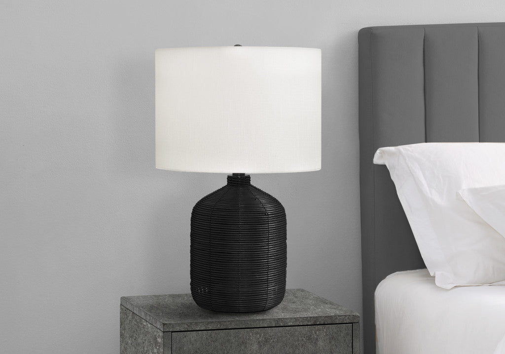 Black Rattan Table Lamp w/ Shade