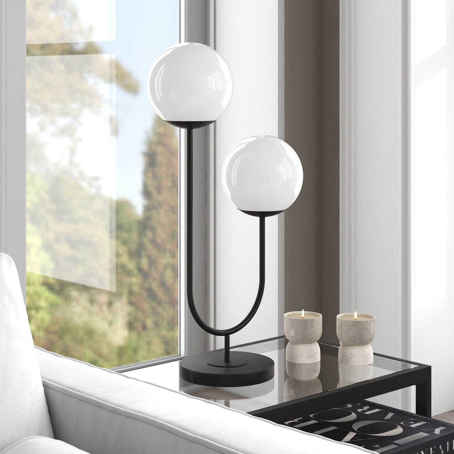 Black Two Light Globe Table Lamp w/ Shade