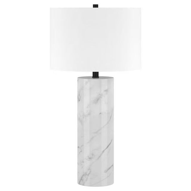 White & Gray Marble Table Lamp w/ Shade