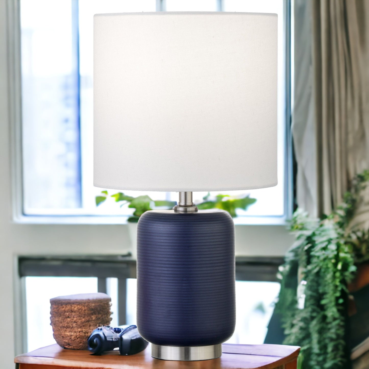 Blue & Silver Table Lamp w/ Shade