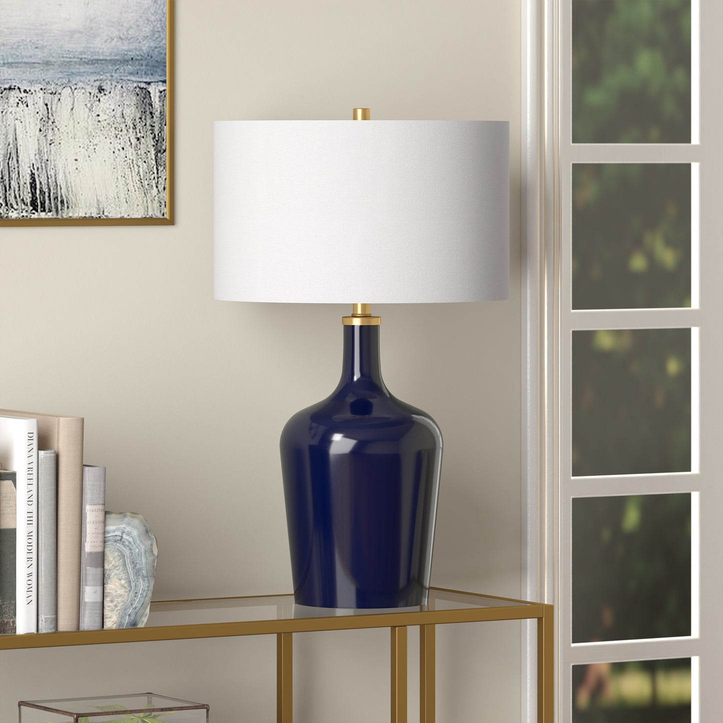 Blue Glass Urn Table Lamp w/ Shade