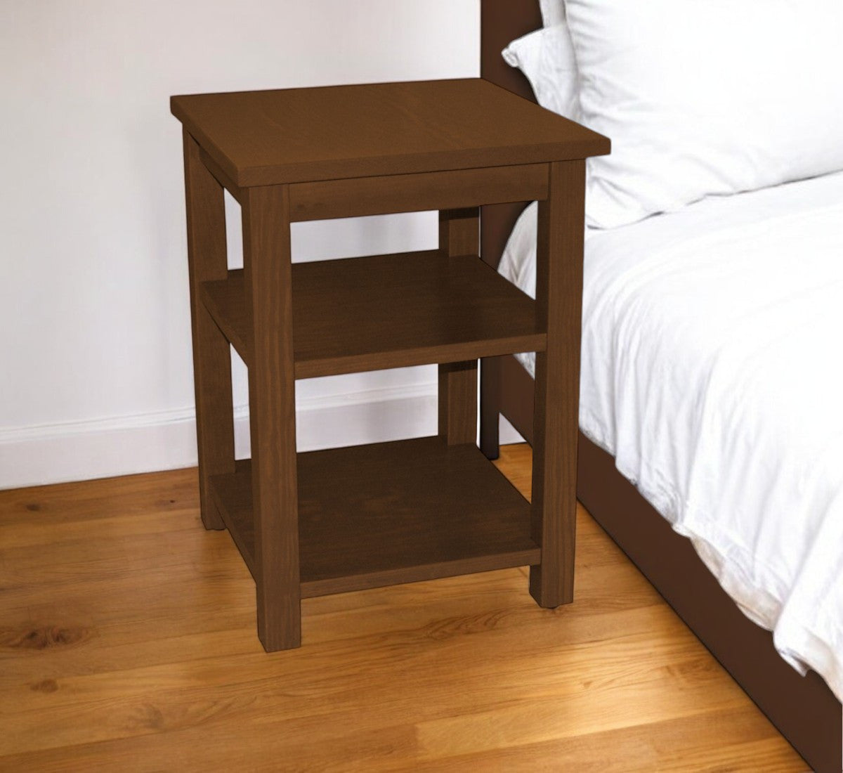 Brown Solid Wood Open Nightstand