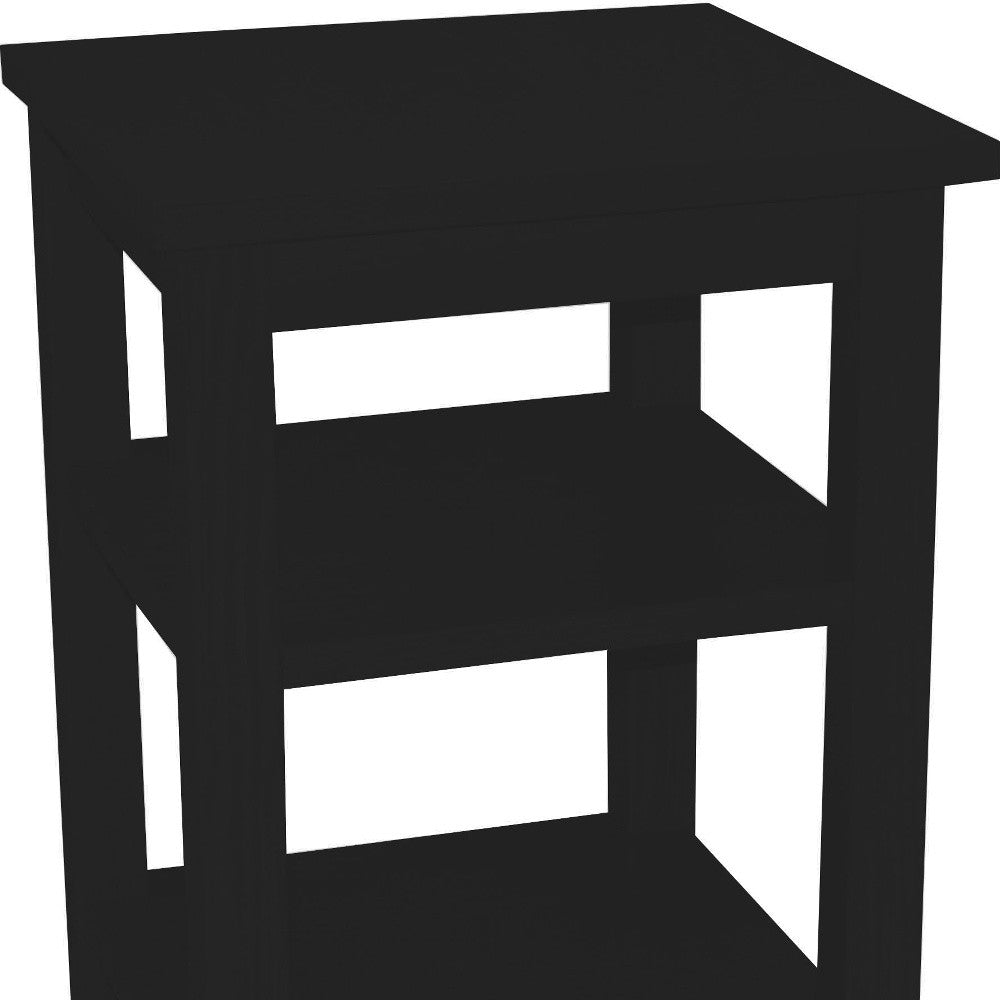 Black Solid Wood Open Nightstand