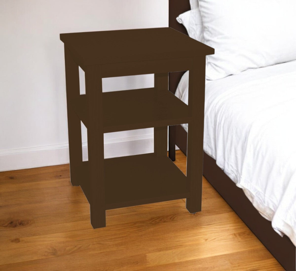 Dark Brown Solid Wood Nightstand