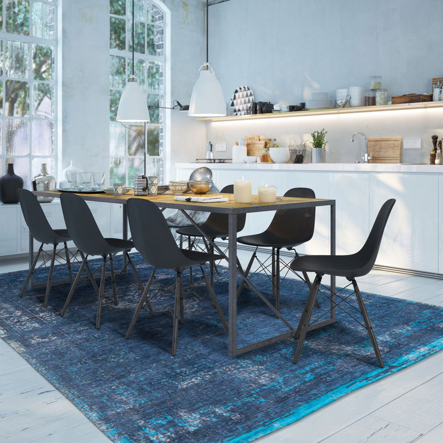 5 x 7 Blue & Gray Medallion Non Skid Rug
