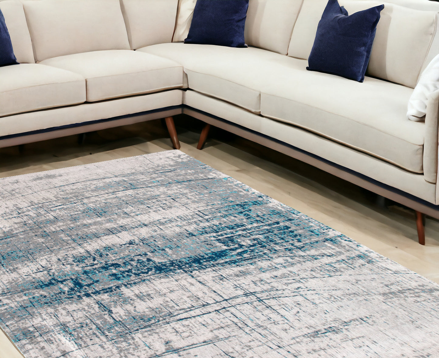 7 x 9 Blue & Gray Non Skid Rug