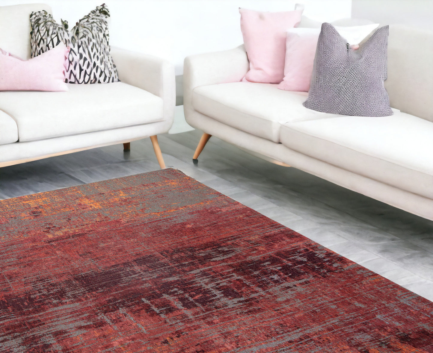 6 x 8 Red & Gray Non Skid Rug