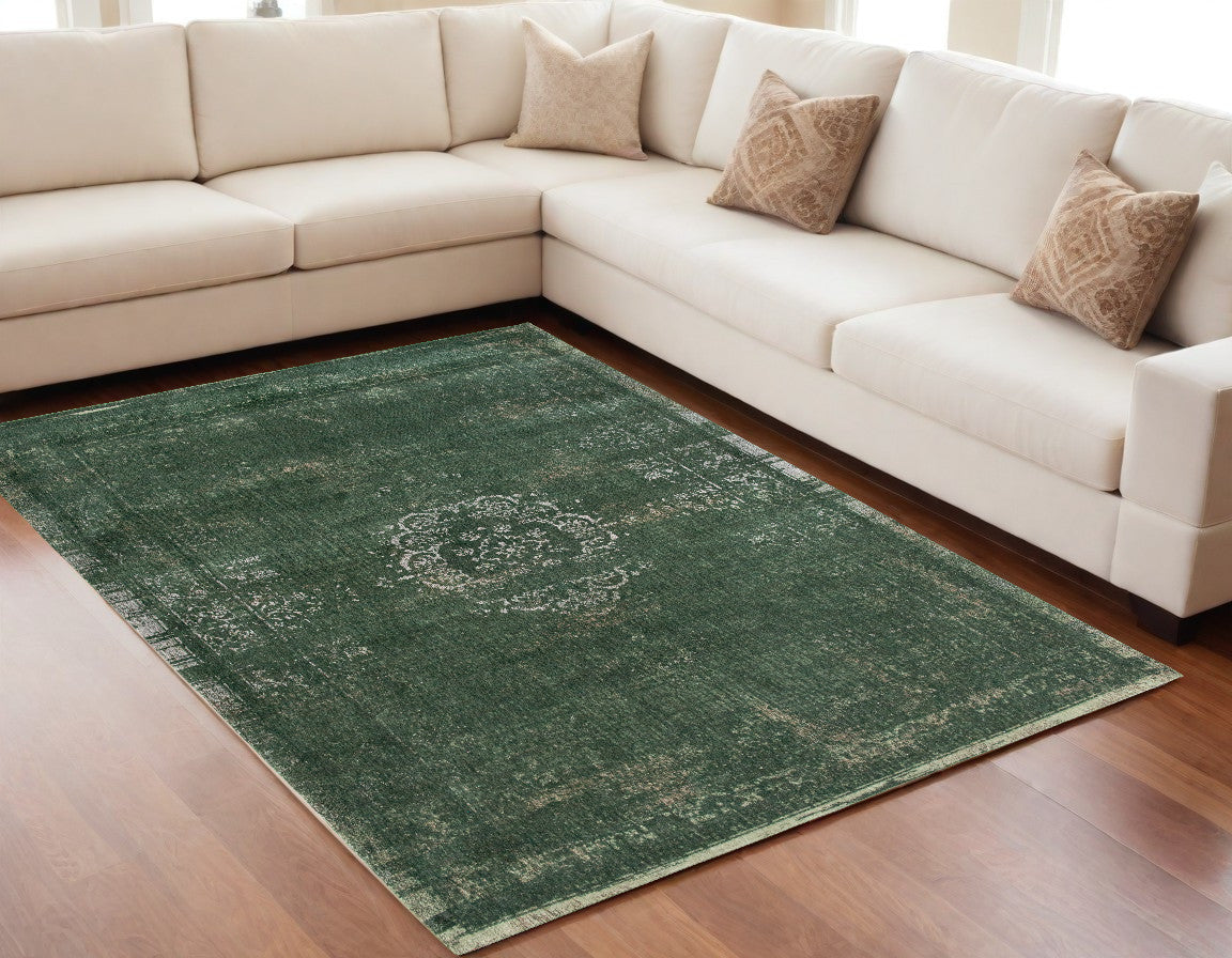 5 x 7 Gray & Green Medallion Non Skid Rug