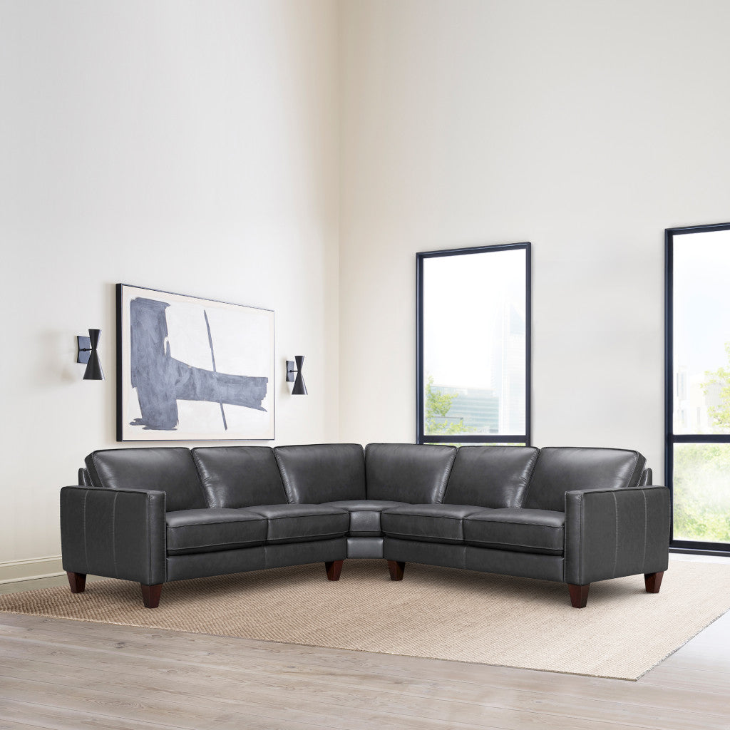 Black Leather L Shaped 3 Piece Sectional