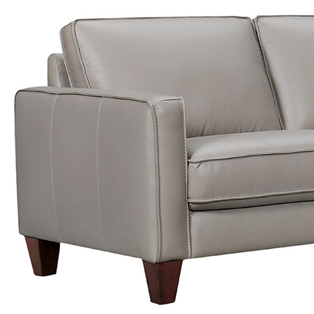 Gray Leather L Shaped 3 Piece Sectional