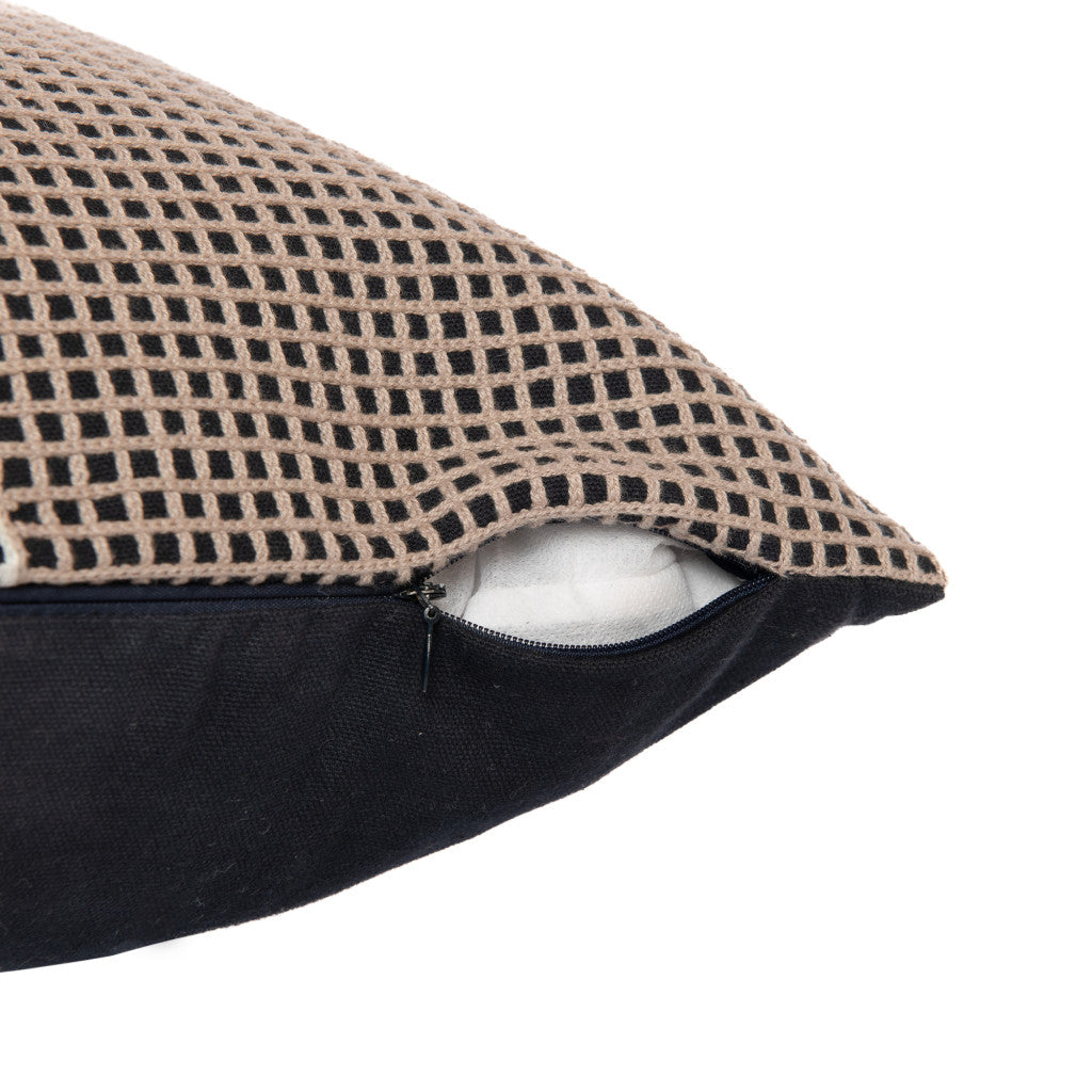 Black & White Geometric Cotton Pillow w/ Embroidery