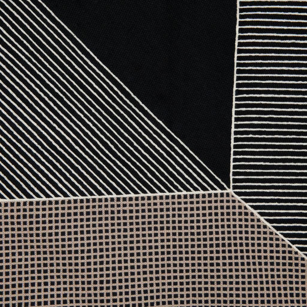 Black & White Geometric Cotton Pillow w/ Embroidery