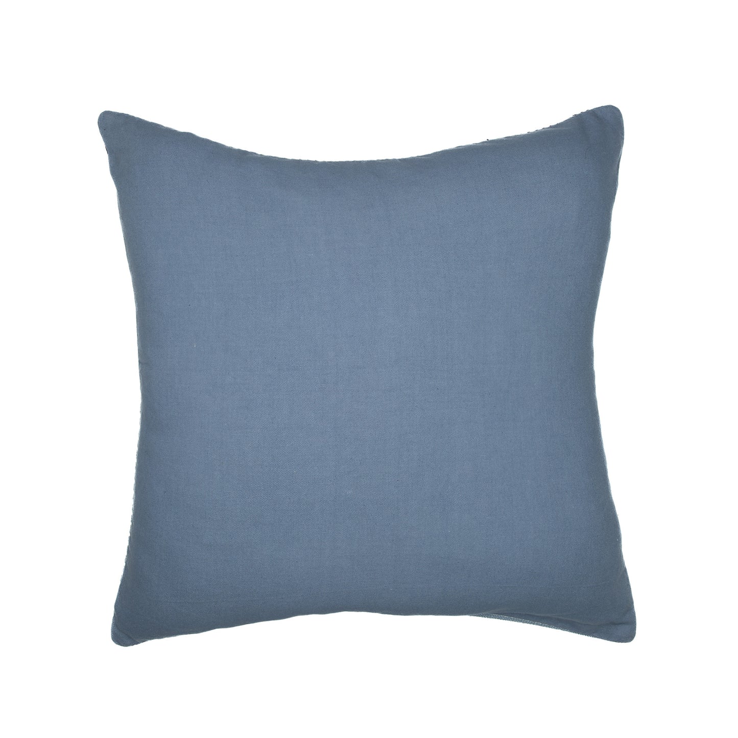 Blue & White Geometric Cotton Pillow w/ Embroidery