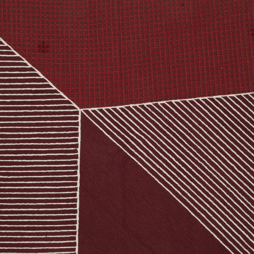 Red & White Geometric Cotton Pillow w/ Embroidery