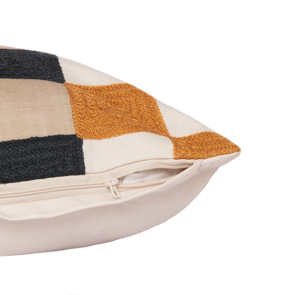 Navy Blue Check Pillow w/ Embroidery