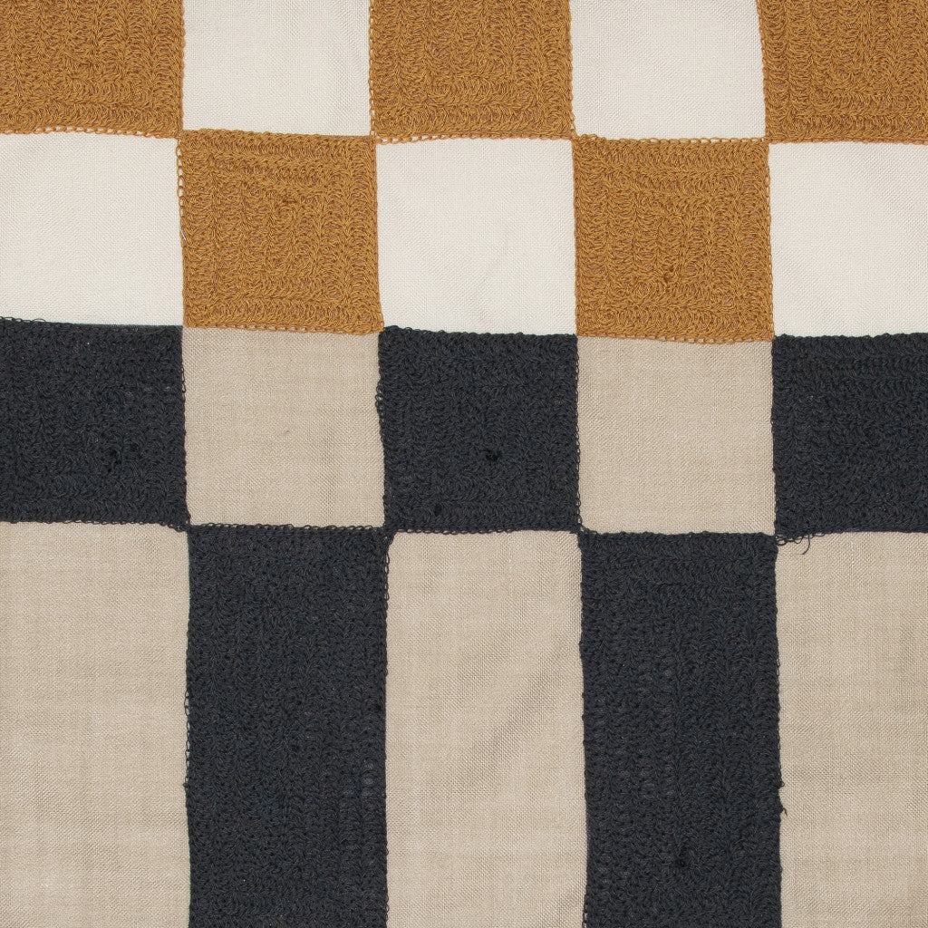 Navy Blue Check Pillow w/ Embroidery