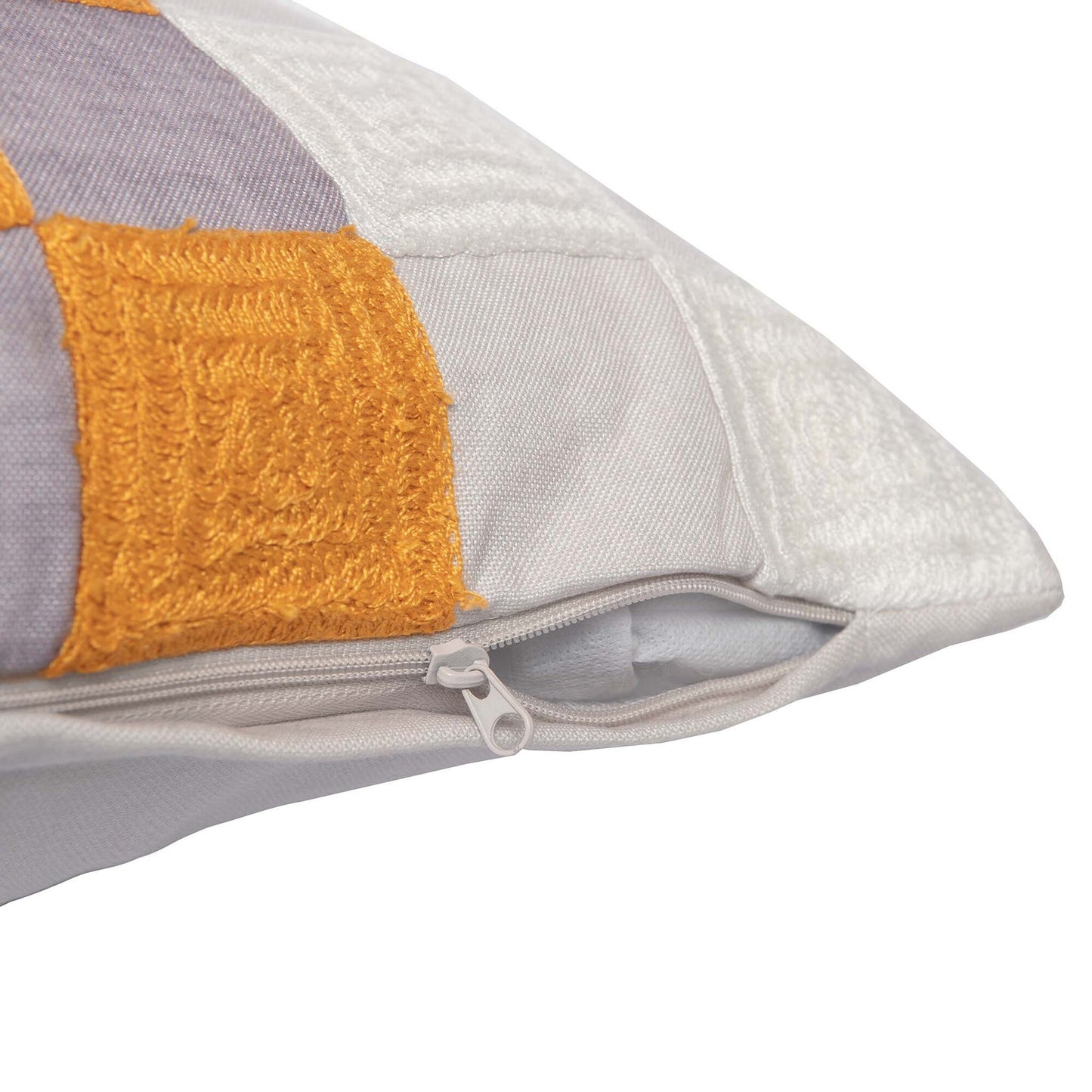 Yellow & Gray Check Pillow w/ Embroidery