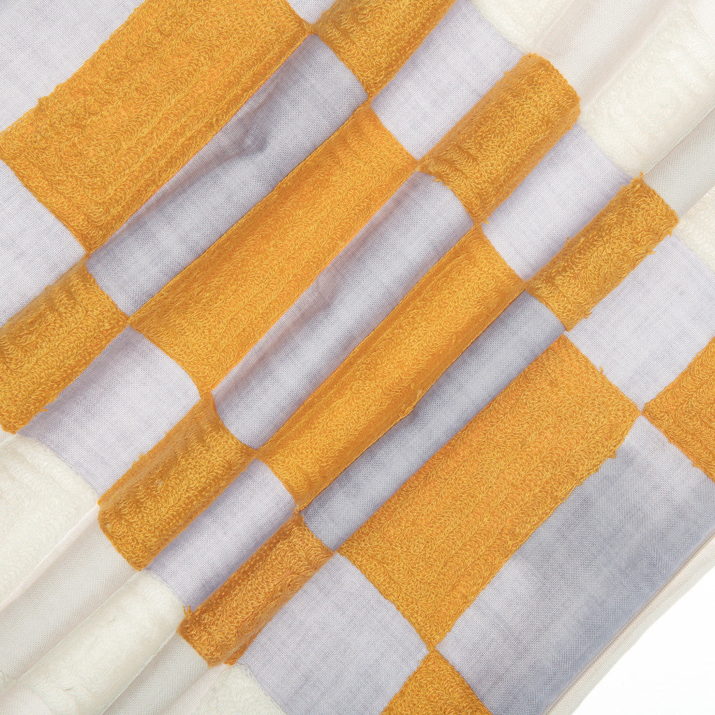 Yellow & Gray Check Pillow w/ Embroidery