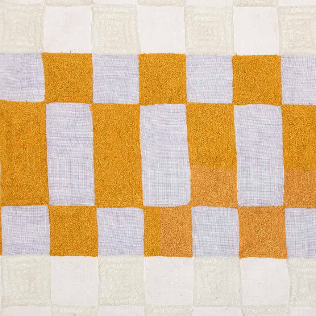 Yellow & Gray Check Pillow w/ Embroidery
