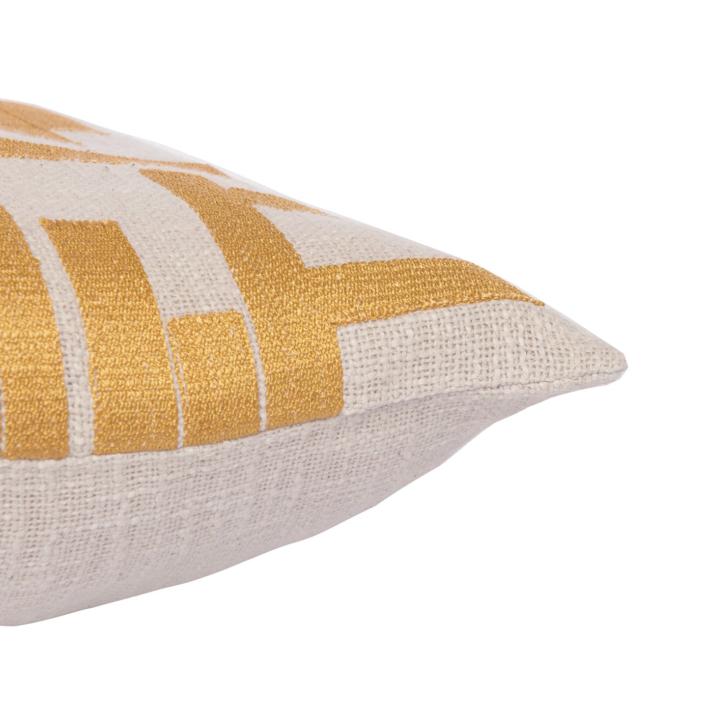 Yellow & Ivory Geometric Cotton Blend Pillow w/ Embroidery