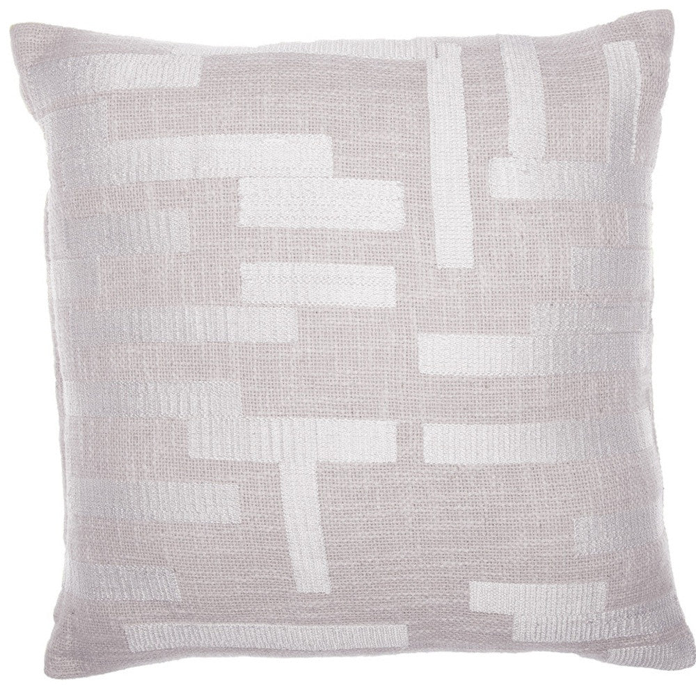 Ivory Geometric Cotton Blend Pillow w/ Embroidery