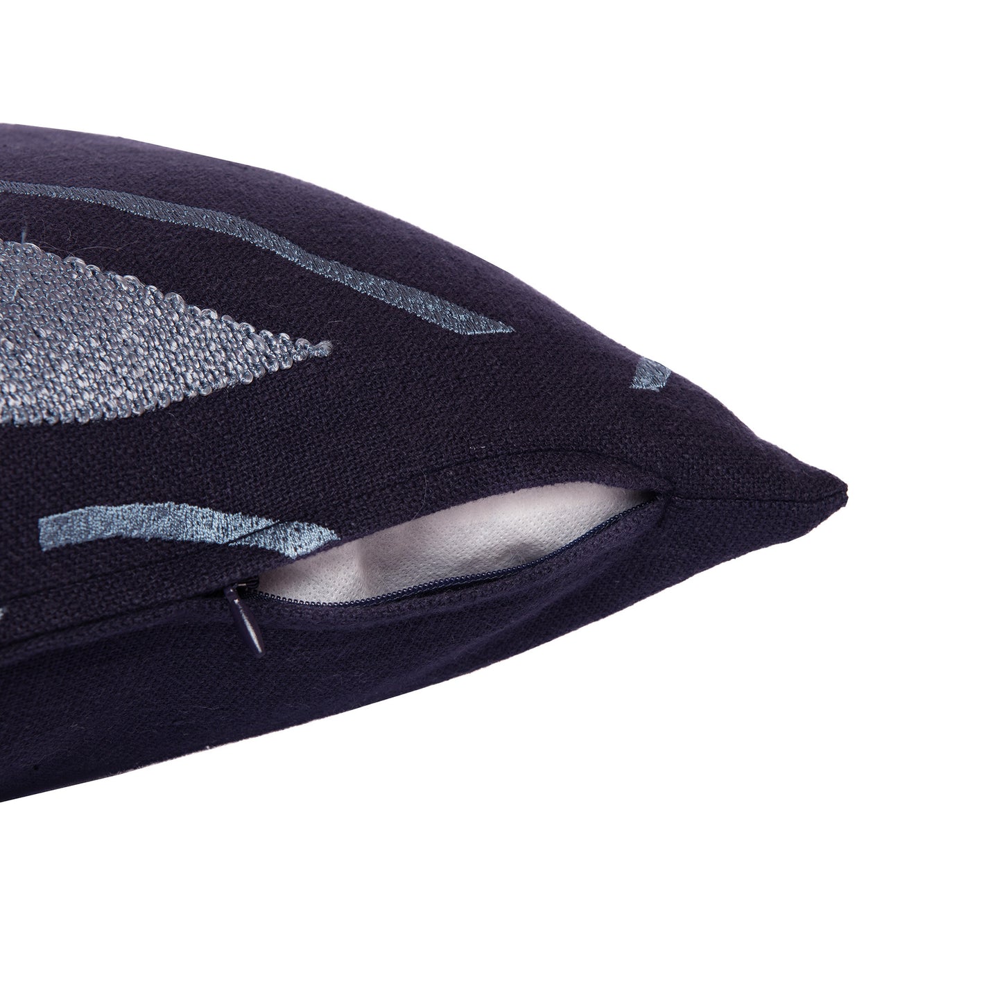 Blue Geometric Cotton Blend Pillow w/ Embroidery