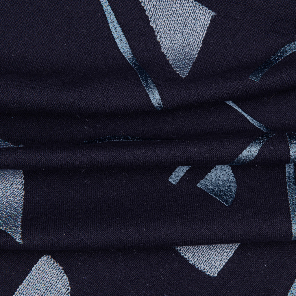 Blue Geometric Cotton Blend Pillow w/ Embroidery