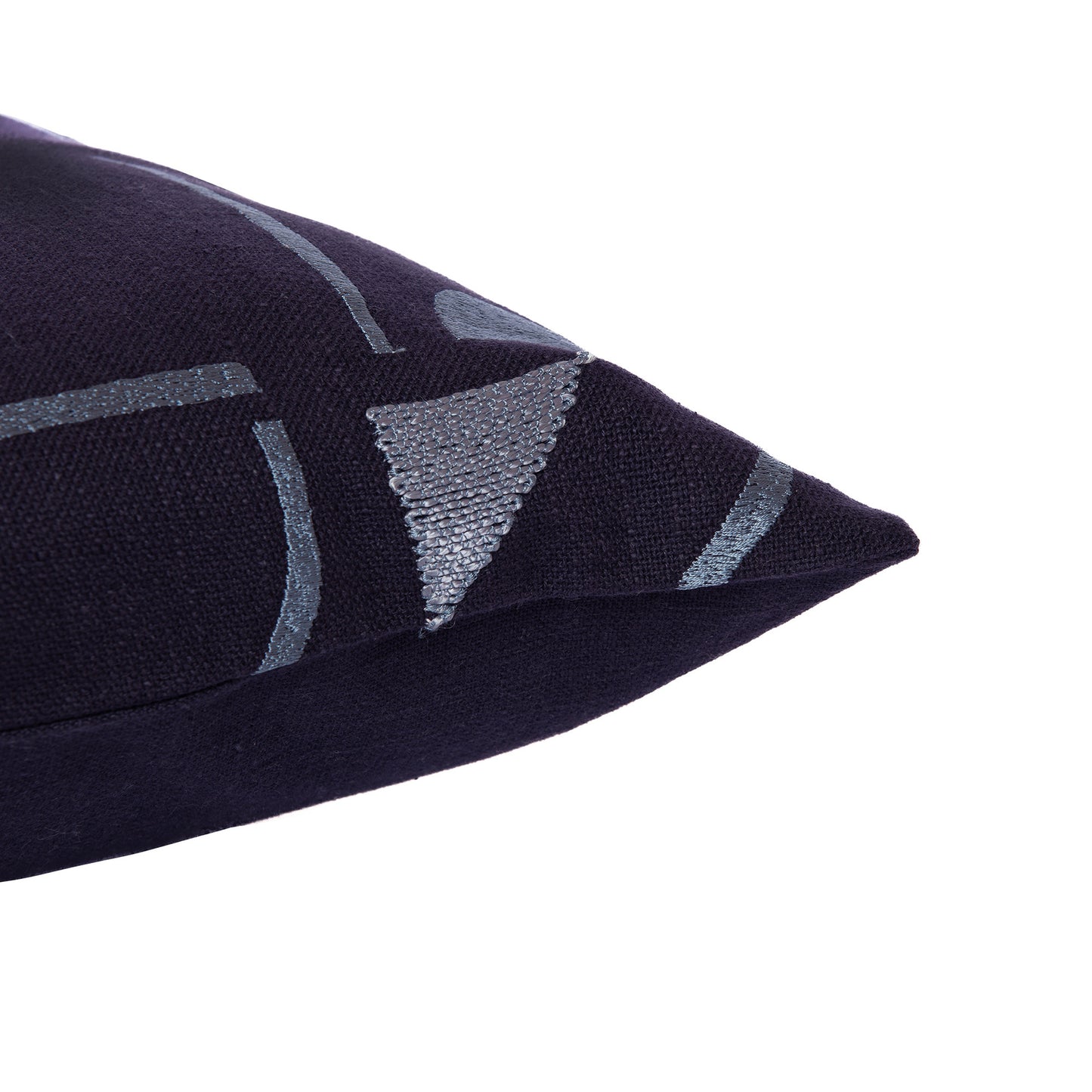 Blue Geometric Cotton Blend Pillow w/ Embroidery