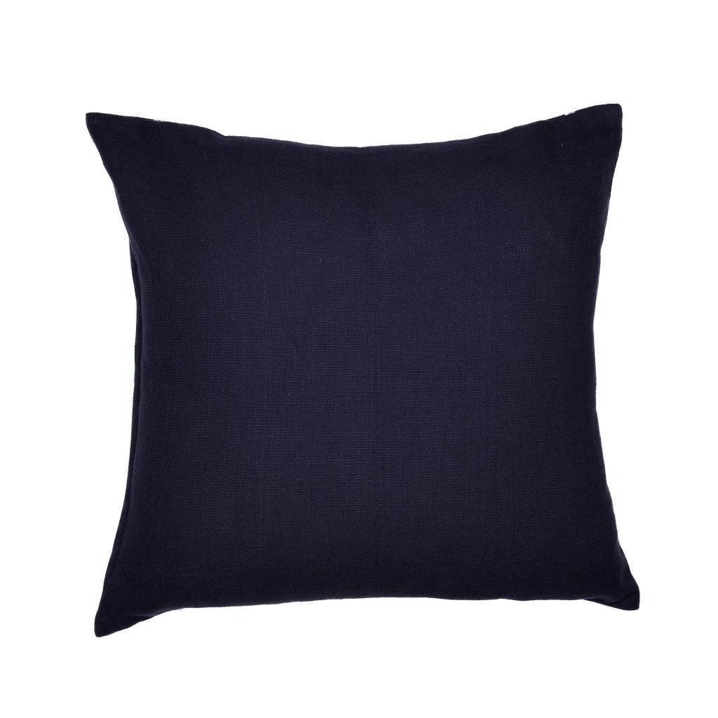Blue Geometric Cotton Blend Pillow w/ Embroidery