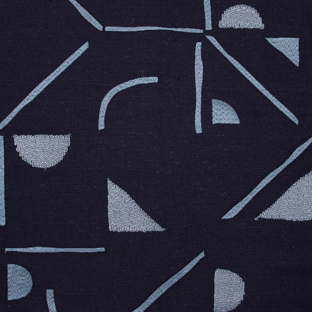 Blue Geometric Cotton Blend Pillow w/ Embroidery