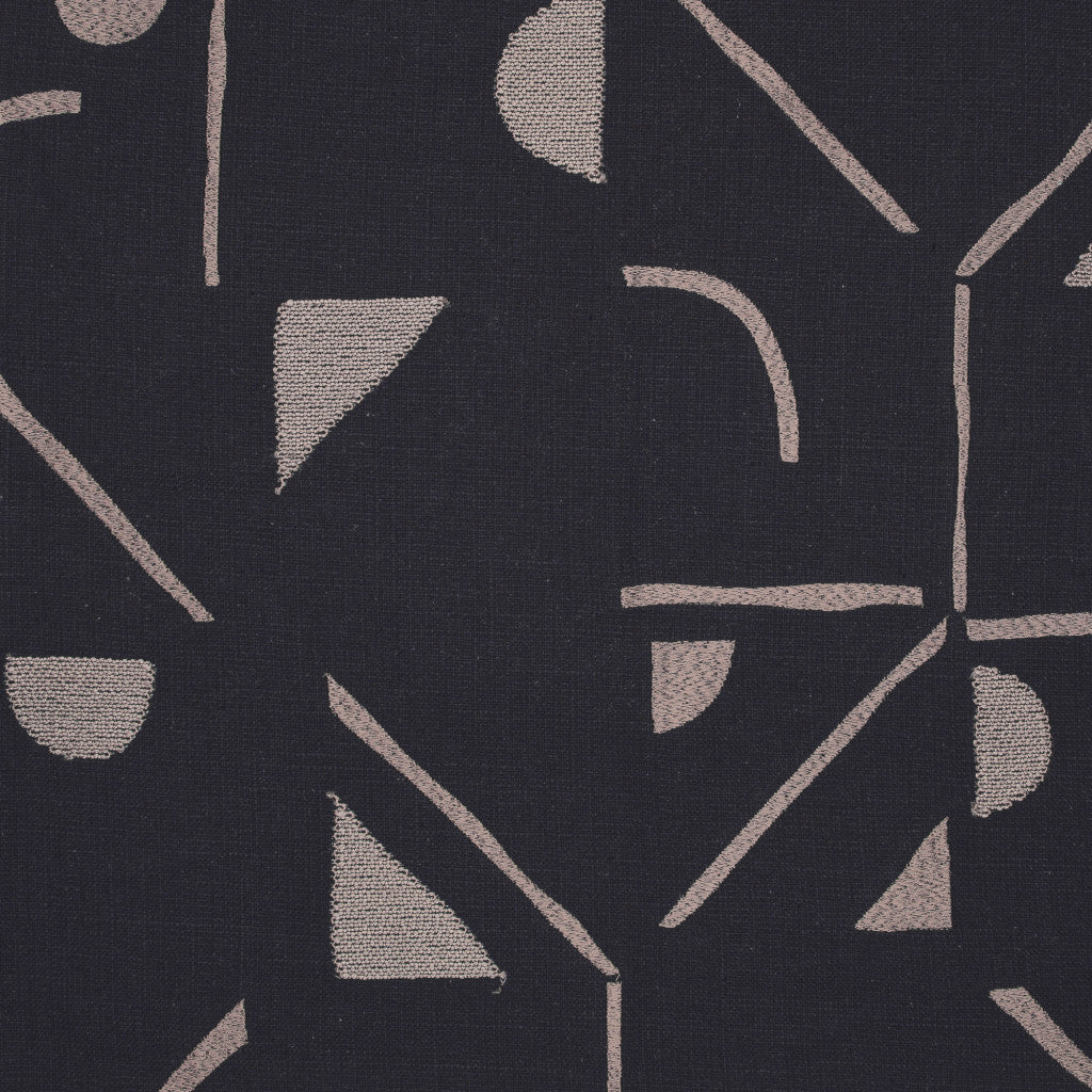 Beige & Black Geometric Cotton Blend Pillow w/ Embroidery