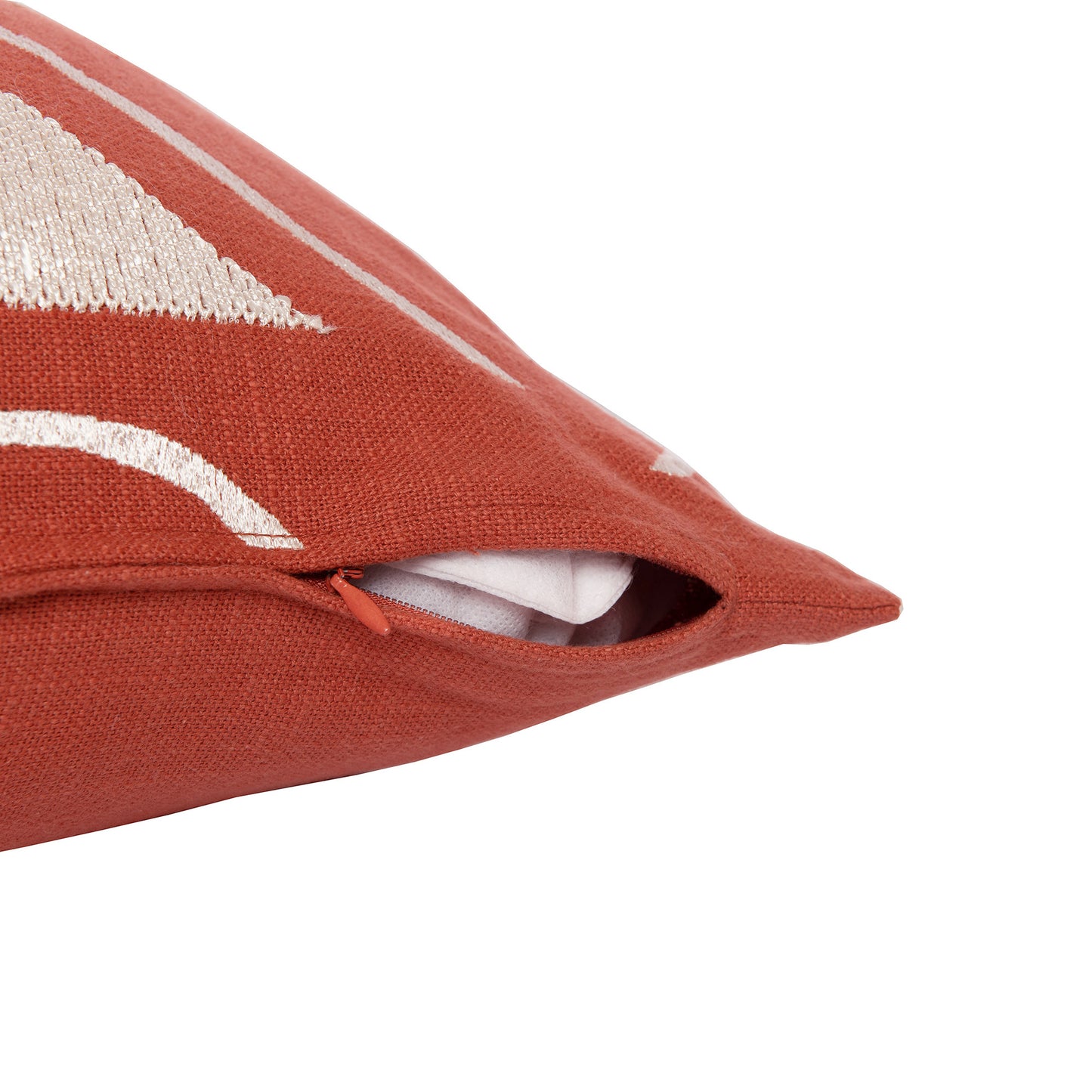 Orange & Ivory Geometric Cotton Blend Pillow w/ Embroidery