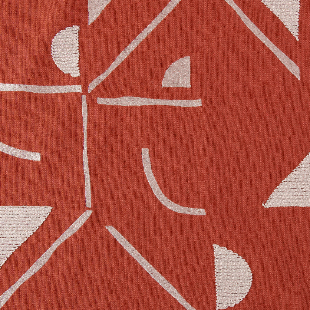 Orange & Ivory Geometric Cotton Blend Pillow w/ Embroidery