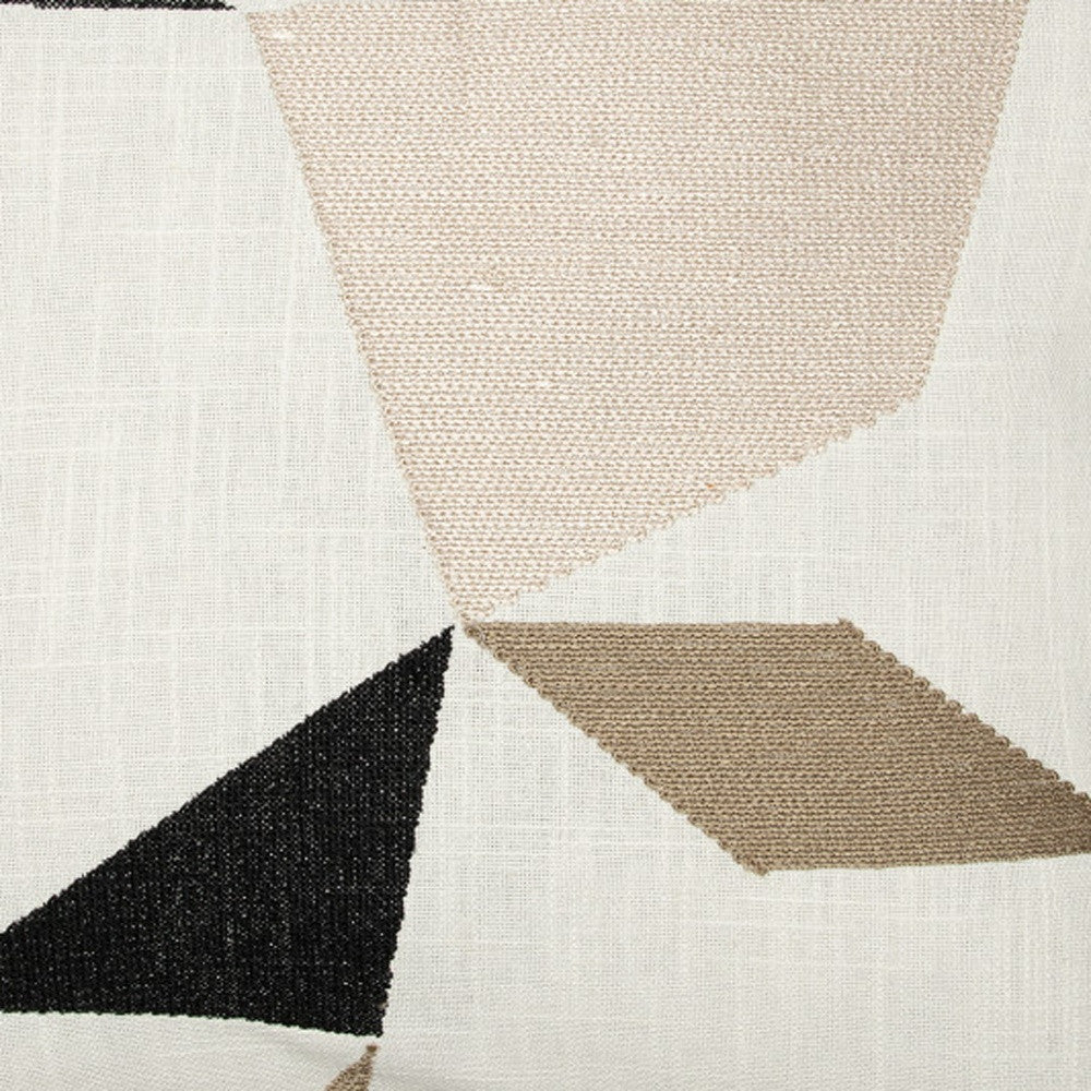 Taupe & Ivory Geometric Cotton Blend Pillow w/ Embroidery