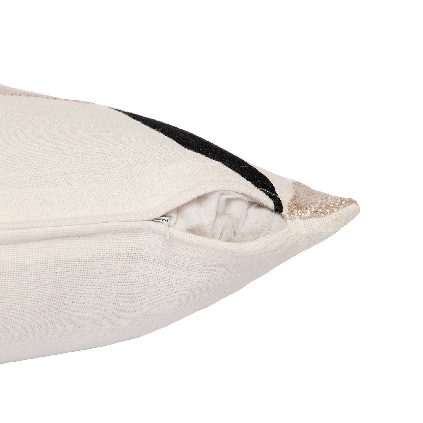 Taupe & Ivory Geometric Cotton Blend Pillow w/ Embroidery