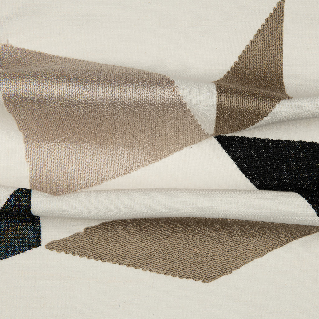 Taupe & Ivory Geometric Cotton Blend Pillow w/ Embroidery
