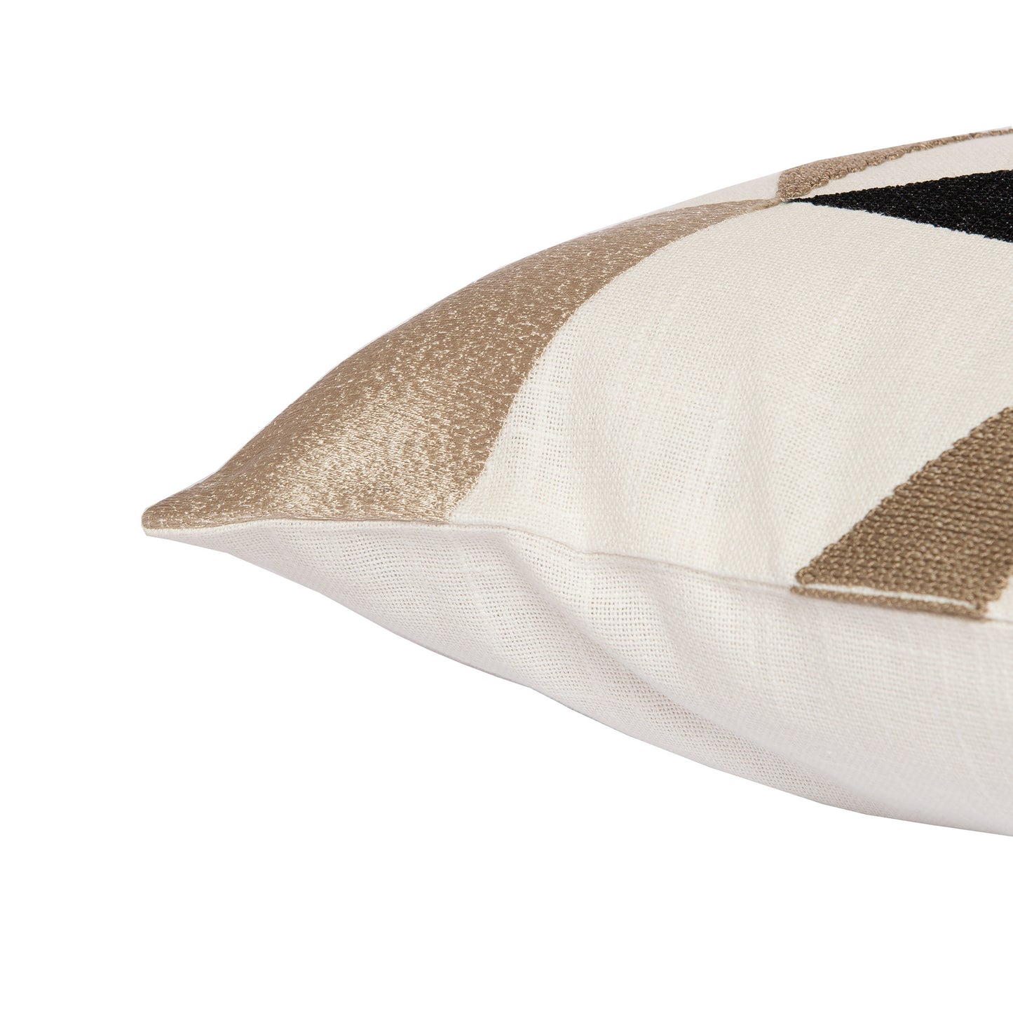 Taupe & Ivory Geometric Cotton Blend Pillow w/ Embroidery