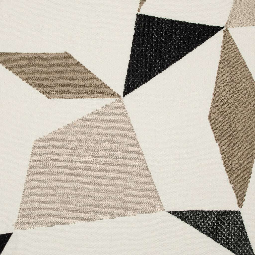 Taupe & Ivory Geometric Cotton Blend Pillow w/ Embroidery