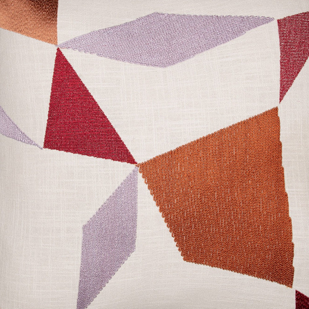 Ivory Geometric Cotton Blend Pillow w/ Embroidery