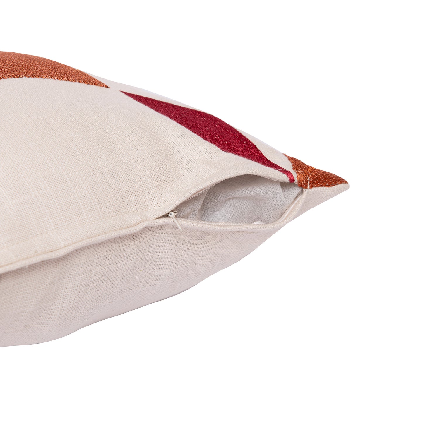 Ivory Geometric Cotton Blend Pillow w/ Embroidery