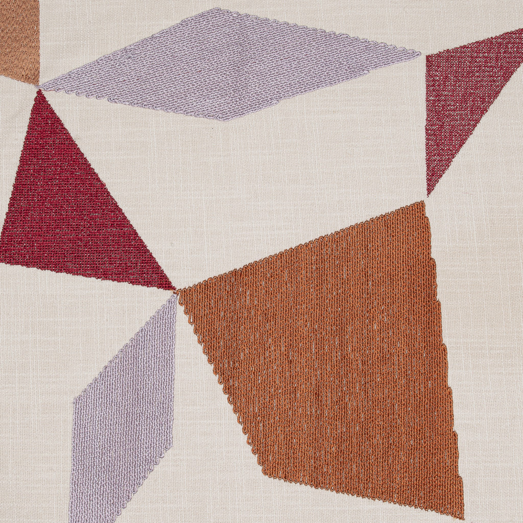 Ivory Geometric Cotton Blend Pillow w/ Embroidery