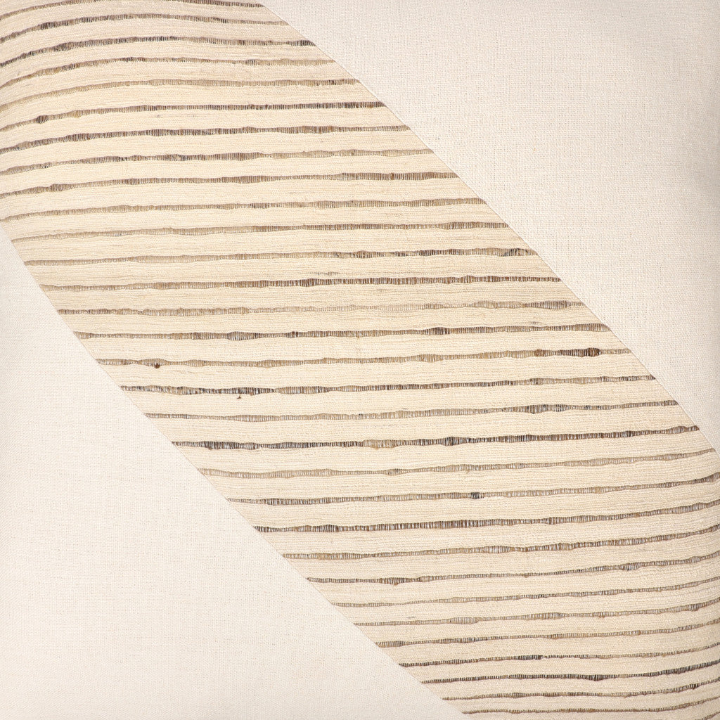 Beige & White Geometric Silk Pillow w/ Embroidery