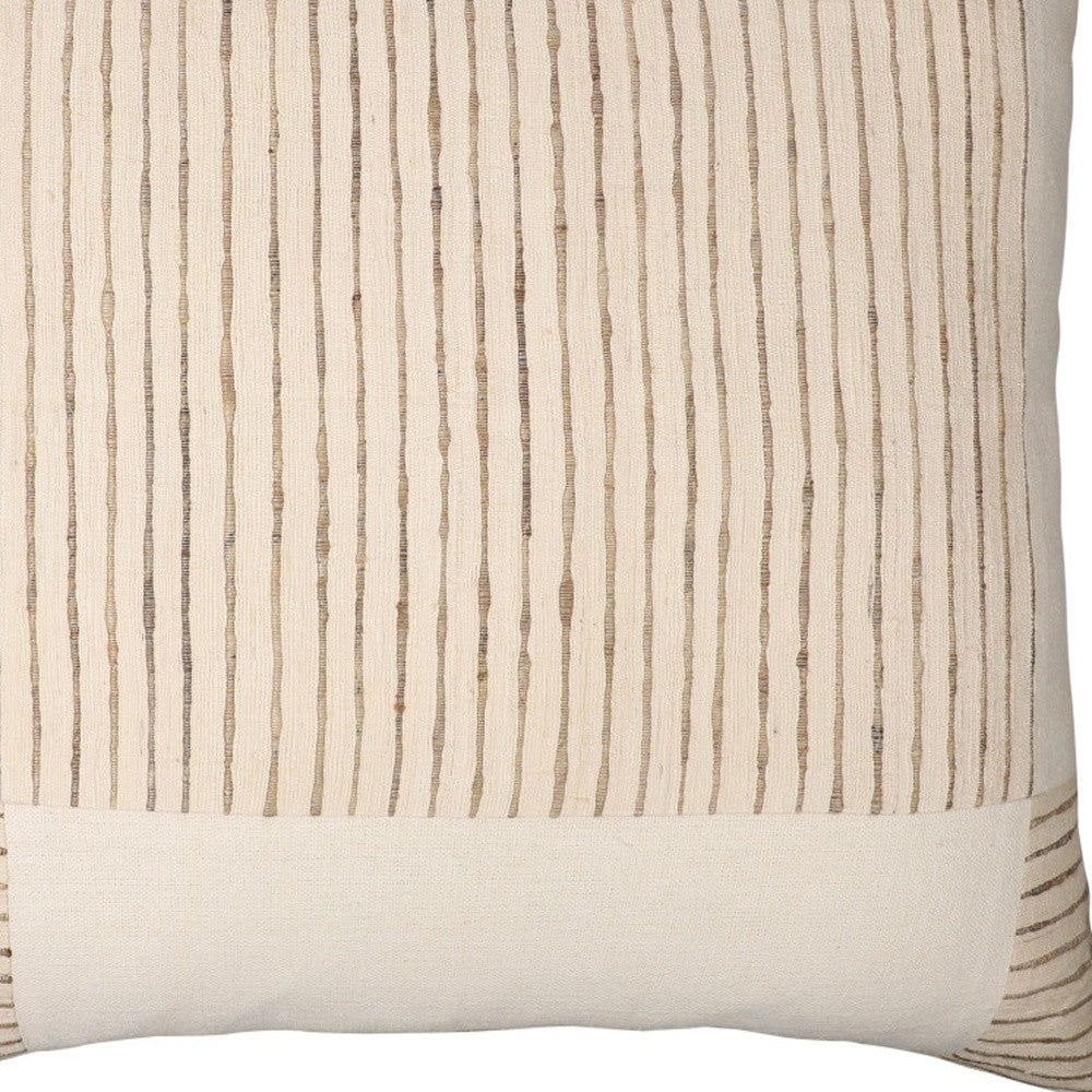 Beige & White Check Silk Pillow w/ Embroidery