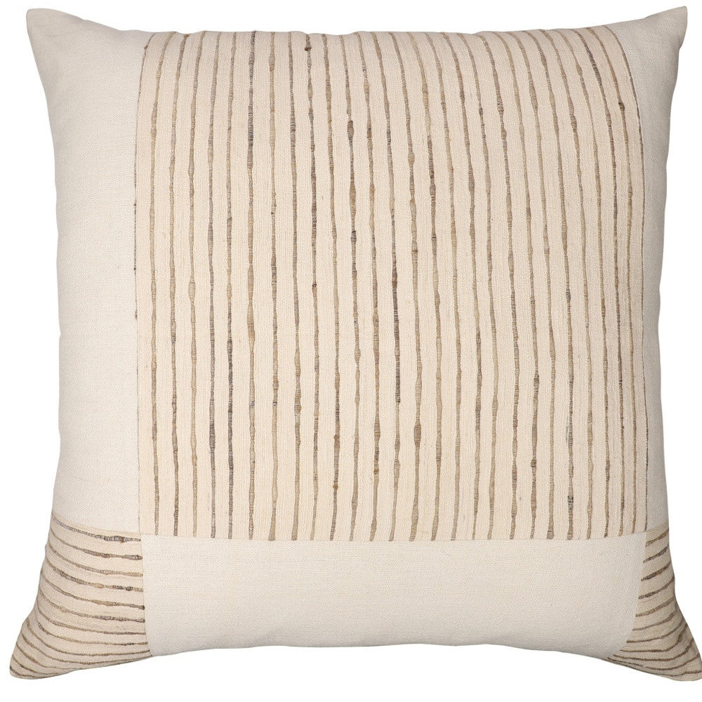 Beige & White Check Silk Pillow w/ Embroidery