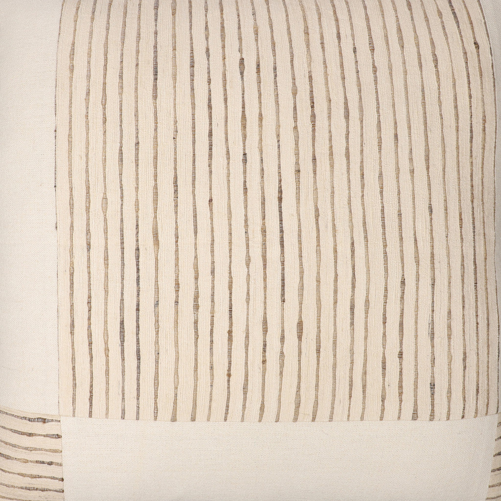 Beige & White Check Silk Pillow w/ Embroidery