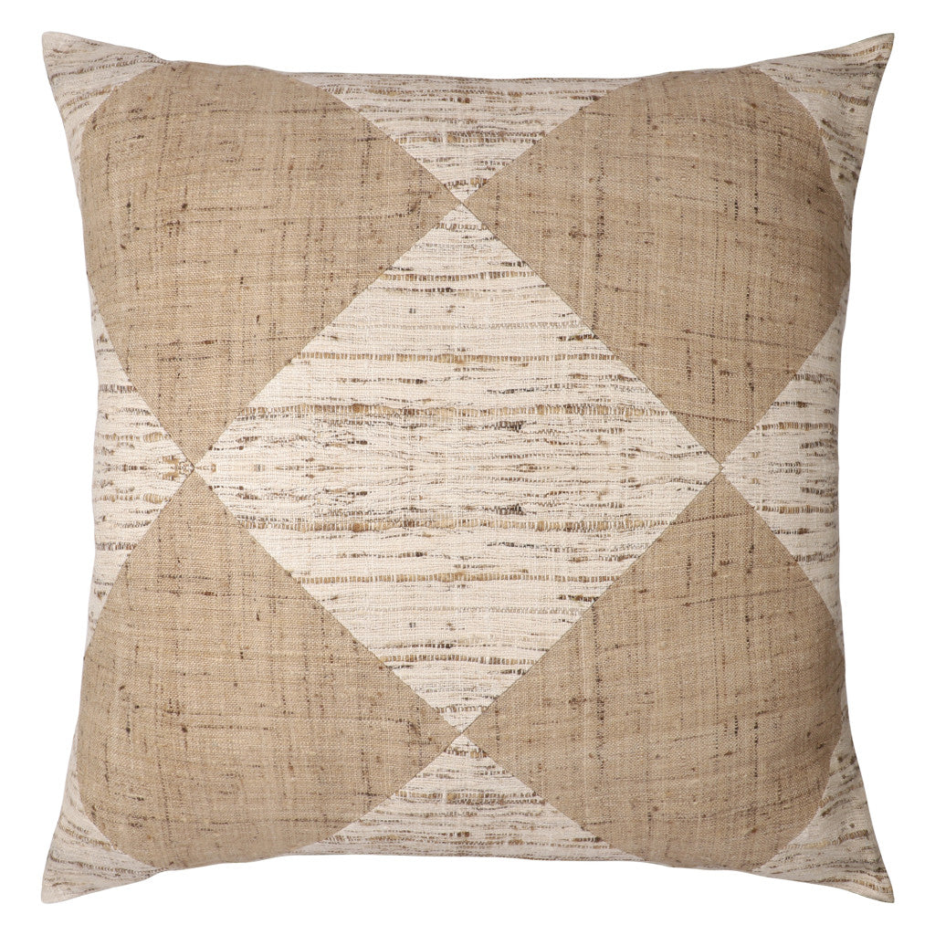 Brown & Beige Diamond Silk Pillow w/ Embroidery